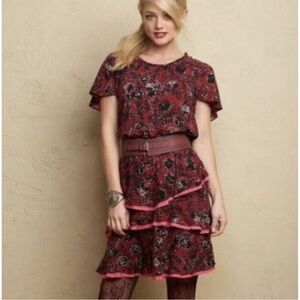 Matilda Jane Maroon and Black Helena Floral Print Short Sleeve Dress Sz S NWT